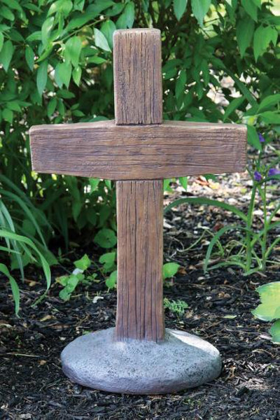 Cross Wood Grained Garden Stone Statue Memorial Religious Statuary